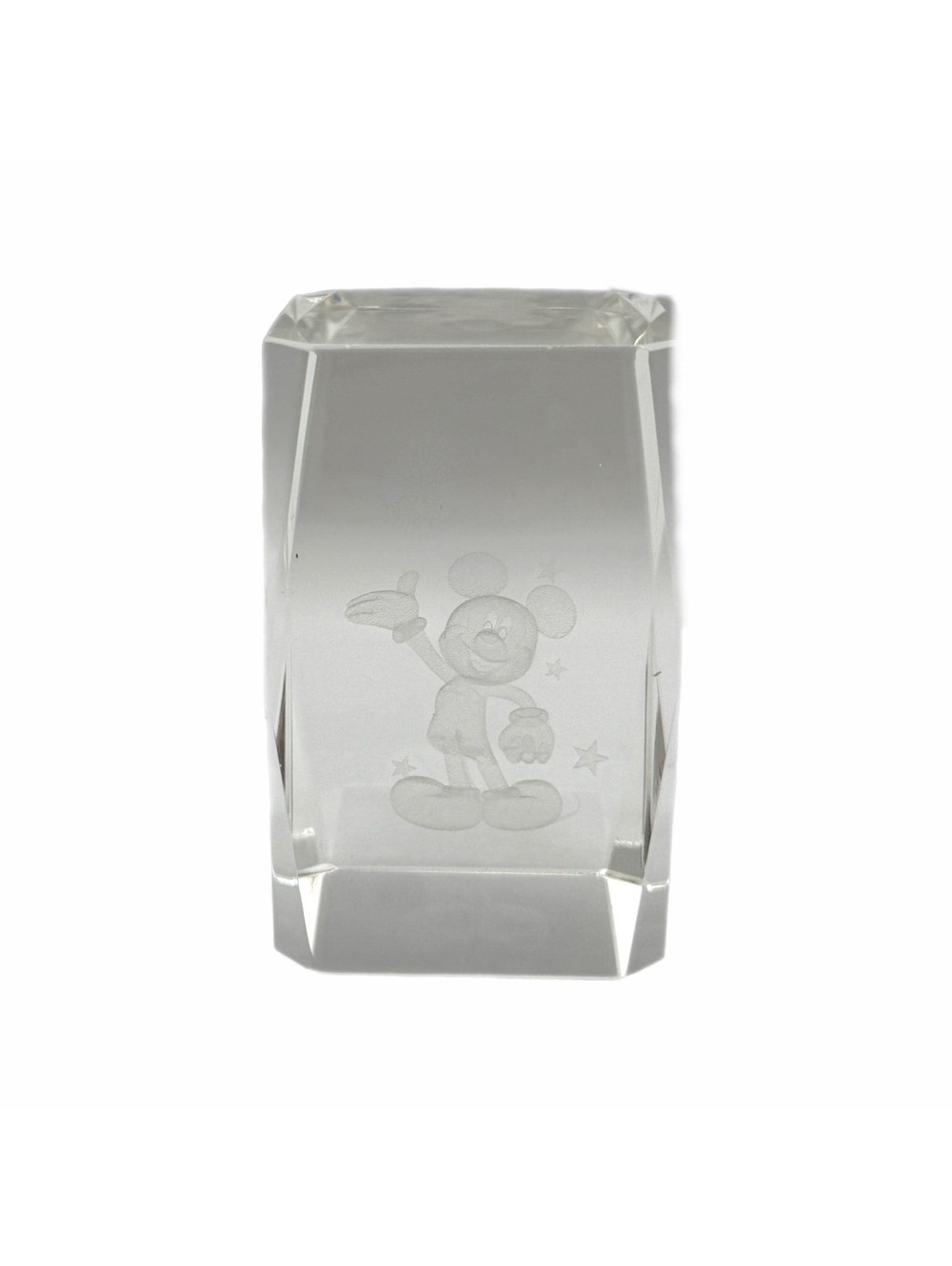 Vintage Disney Mickey Mouse 3D Laser Etched Crystal Paperweight